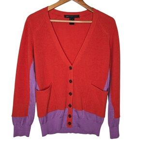 Marc Jacobs Womens Colorblock Contrast Cashmere Silk Cardigan Sweater Medium